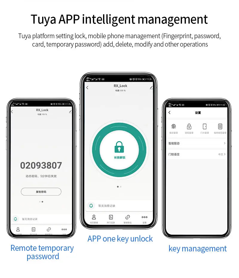 Waterproof Tuya Smart Double Side Fingerprint Lock Keyless Entry Motor Rim Door Lock 2.4G Wifi Remote Control with Alexa Echo