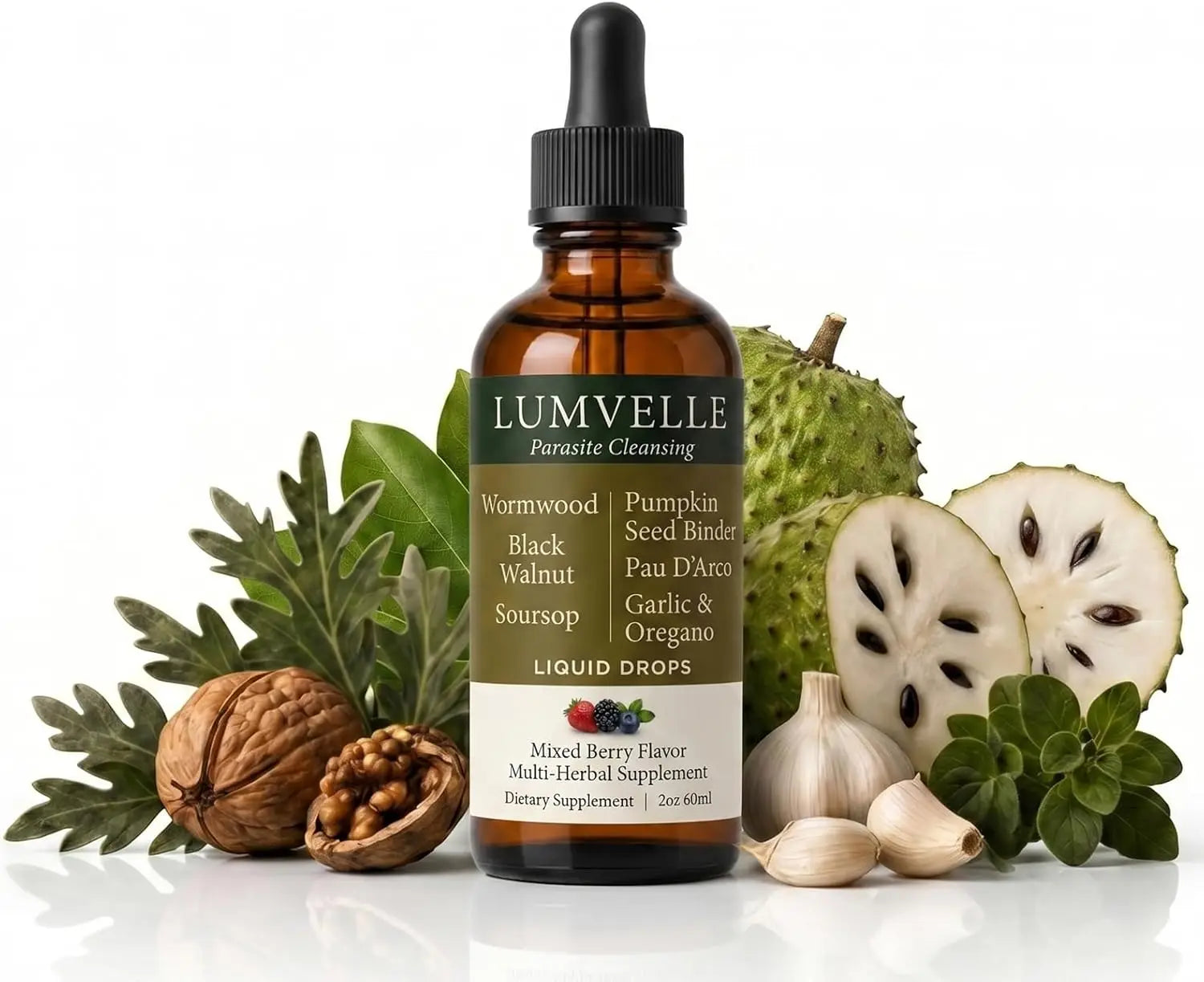 Lumvelle Wild Harvested Wormwood Liquid Drops with 7 Plant Ingredients Gut Cleaning Support & Digestive Balance Daily Wellness