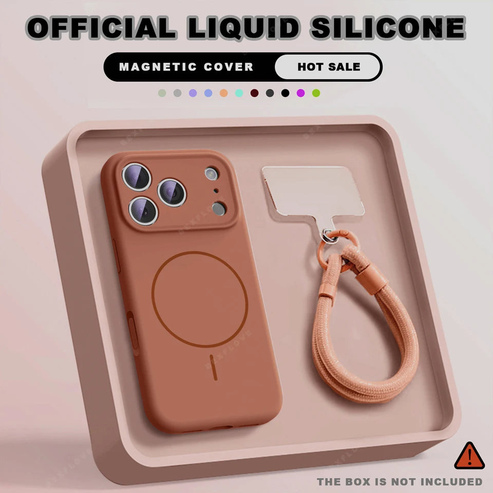 Magnetic iPhone Case with Wrist Strap – Slim Shock-Absorbing Cover Brown B Tidesmit