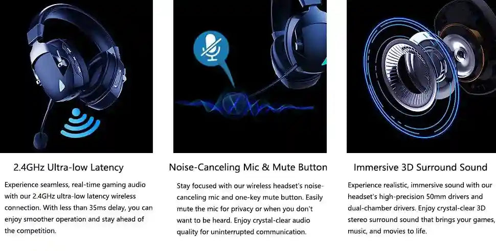 Tidesmit Wireless Gaming Headset with Mic - 3-Mode Low Latency Audio Tidesmit