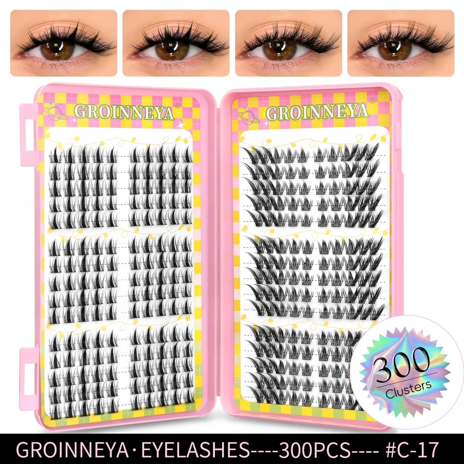 GROINNEYA Eyelashes Clusters 320 pcs Natural Eyelash extension Cluster Lashes Volume Mixed Tray Lashes Cluster Natural