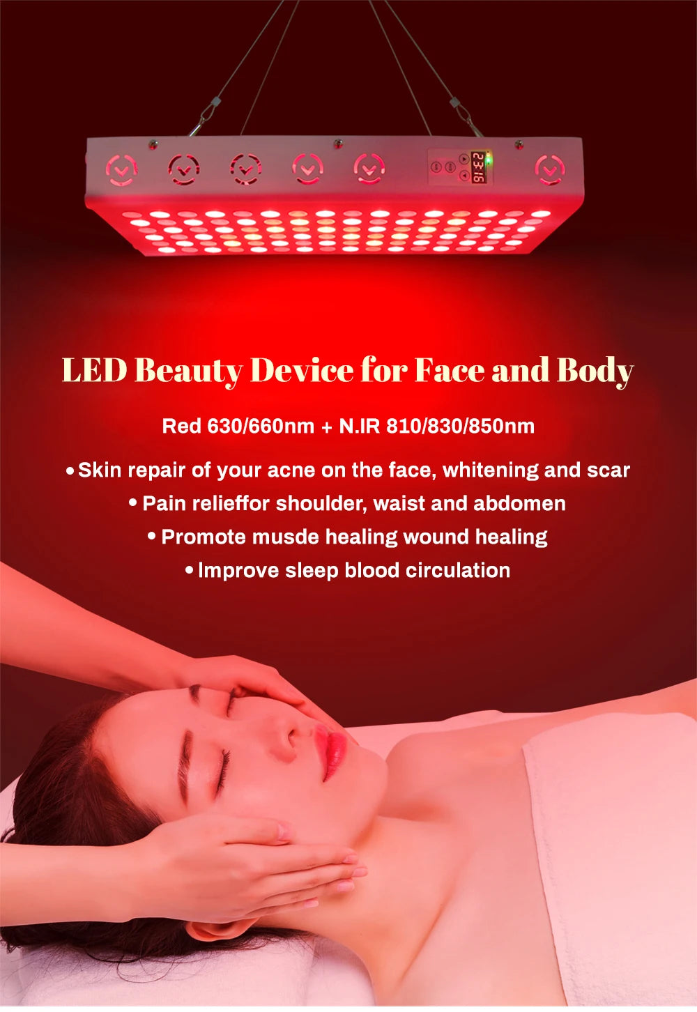 Plus500 Red Light Therapy Panel 630nm 660nm 810nm 830nm 850nm Infrared LED Therapy Light Device, Red Light Beauty Device