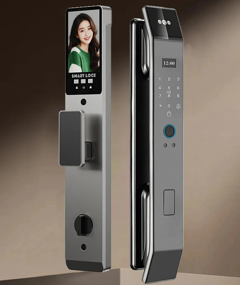 Tuya APP Smart Life APP Control Voice Intercom Smart Lock 3D Face Recognition Fingerprint Password Smart  Door Lock With Camera