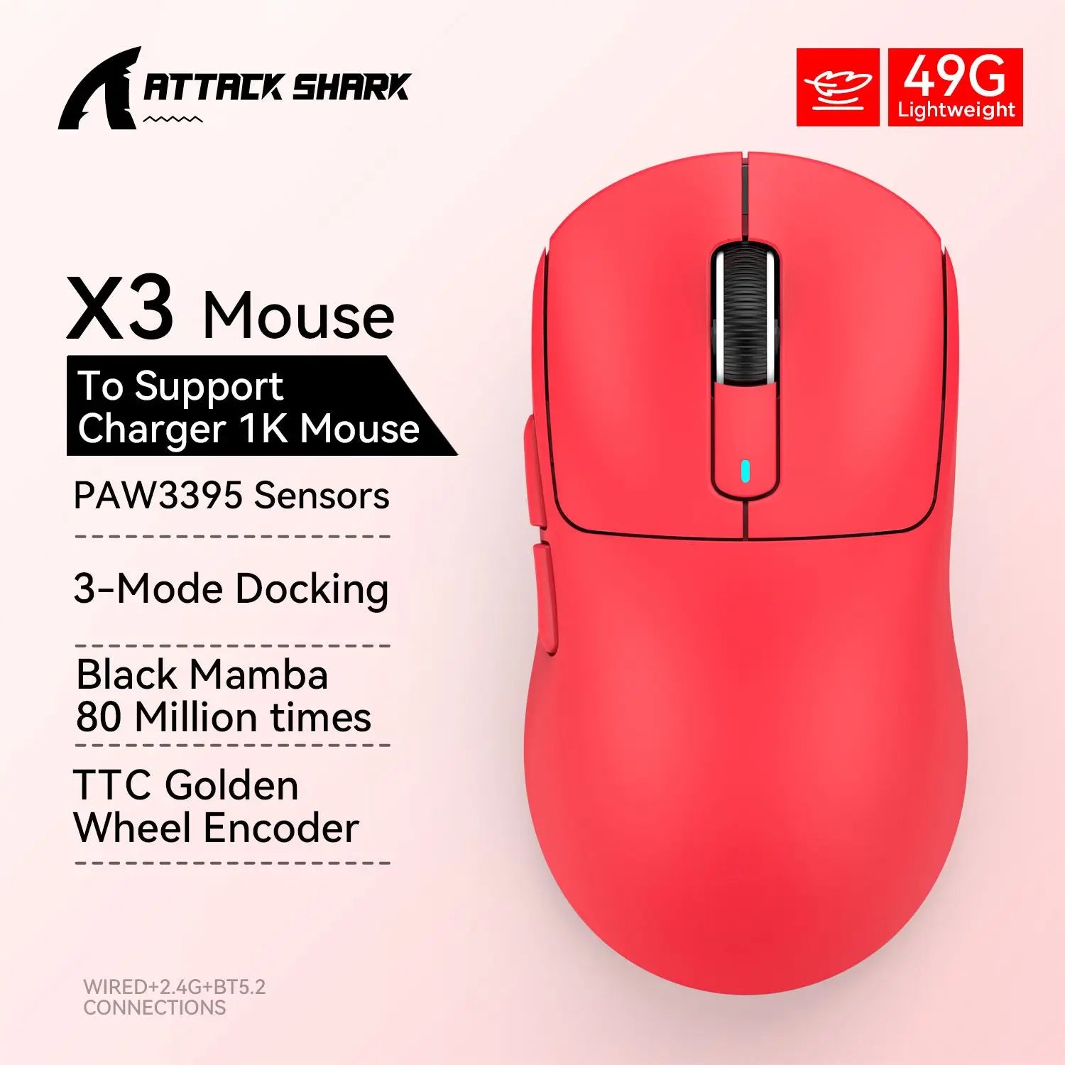 Attack Shark X3 X3Pro Wireless Tri-Mode Gaming Mouse 26K DPI PAW3395 Computer Gaming Peripherals CSGO Valorant Office Gift