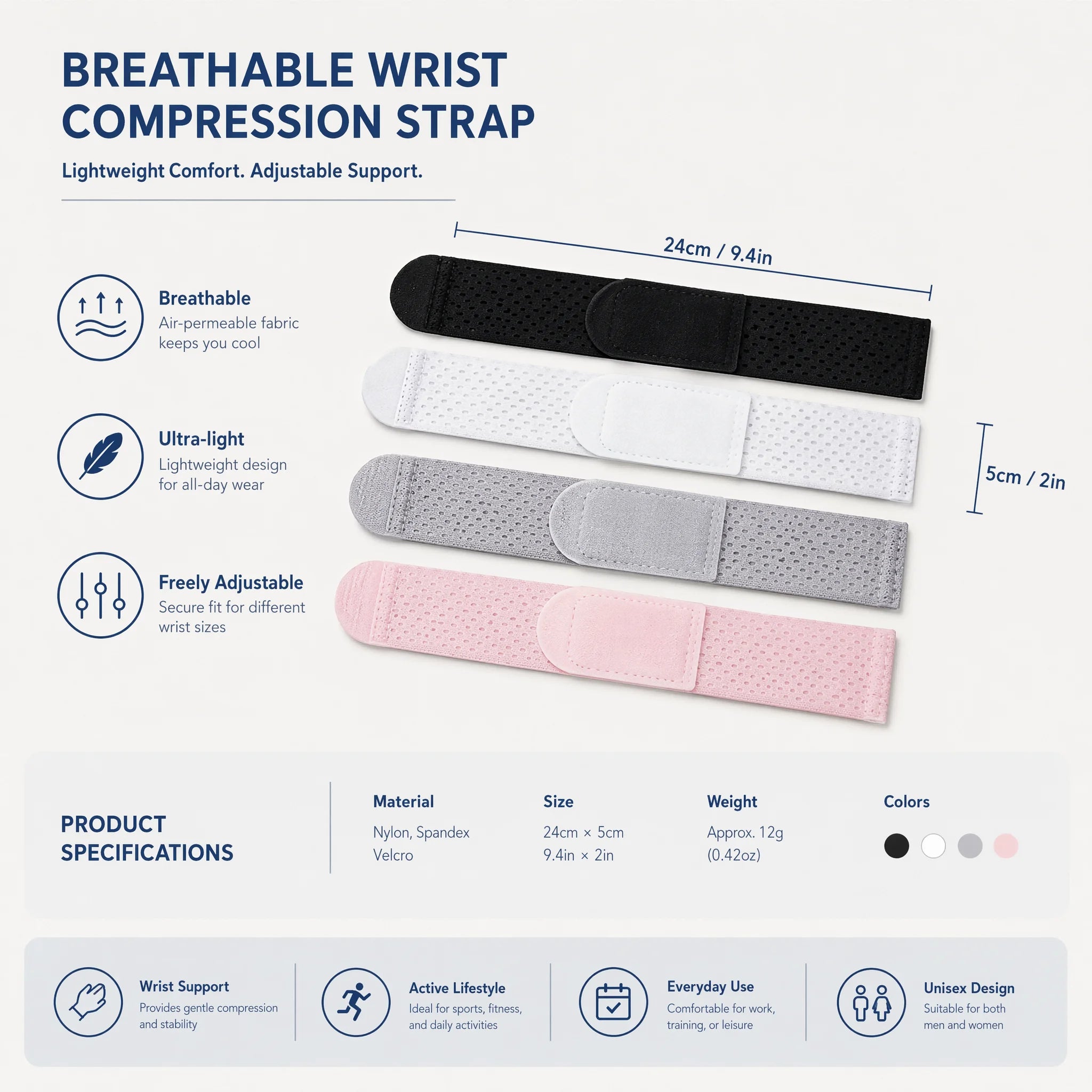 VBOSI Lightweight Compression Wrist Brace for Women, High Elastic Wrist Support for Tendonitis, Badminton Basketball Fitness