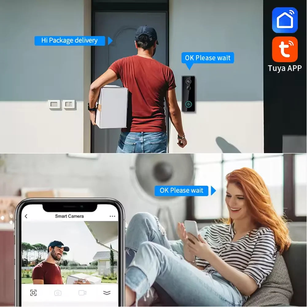 Wireless WIFI FHD Tuya Doorbell IP65 Waterproof Video Intercom with Camera for Home Security PIR Motion Detection Night Vision