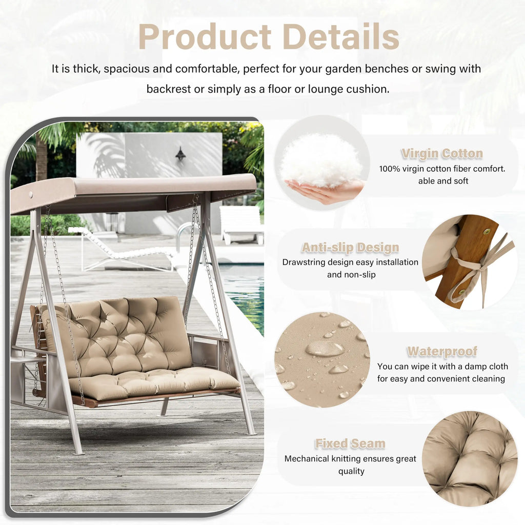 Bench Cushion with Backrest 2 or 3 Seat Swing Replacement Cushions Overstuffed for Garden Patio Furniture Loveseat Swing Outdoor