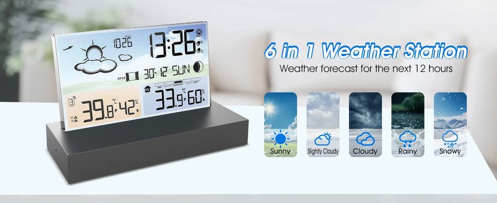 Indoor/Outdoor Weather Station With Alarm Clock – Accurate Thermometer, Hygrometer & 7-Day Forecast Calendar, For Desktop