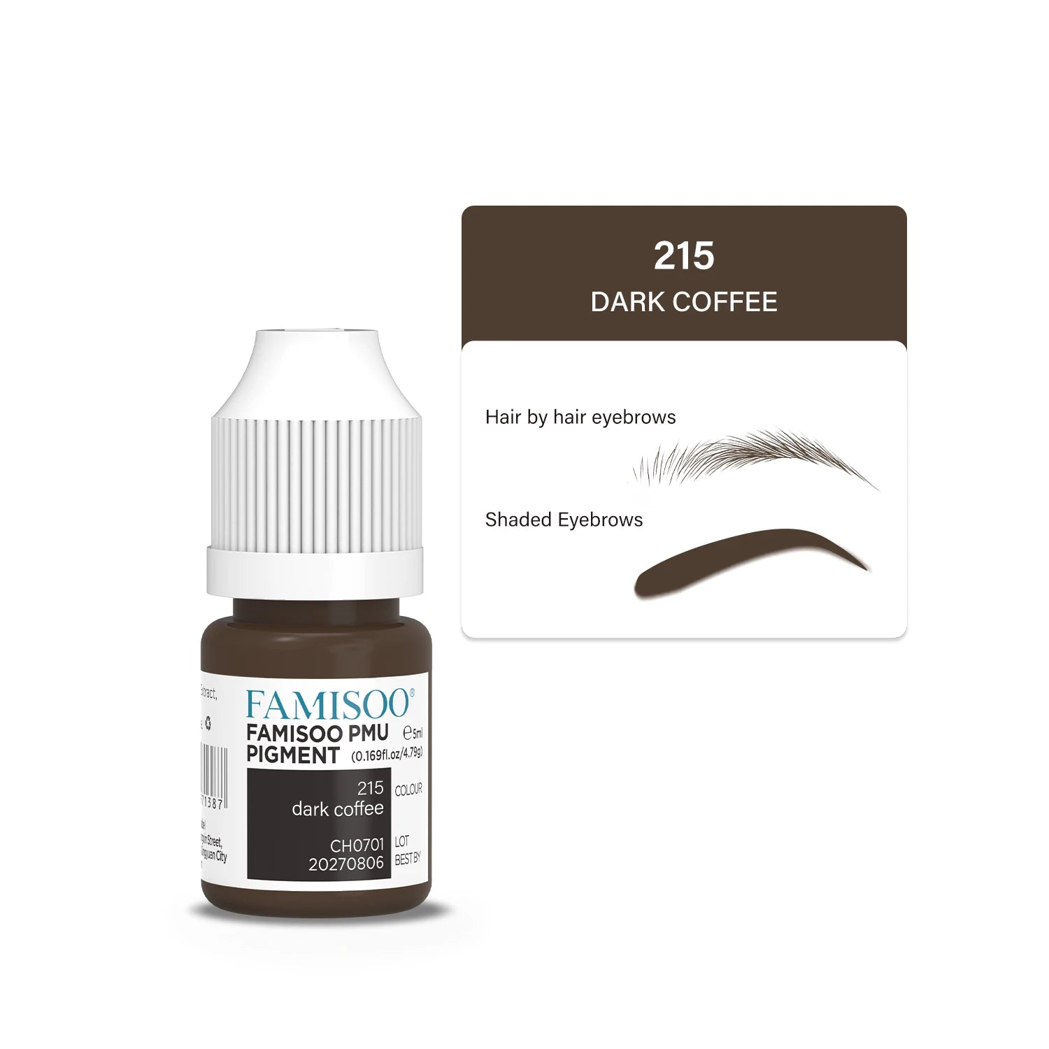 Eyebrow Tattoo Ink - Professional 5ml Microblading Pigment for PMU Machines Permanent Makeup Machines 215 Dark coffee