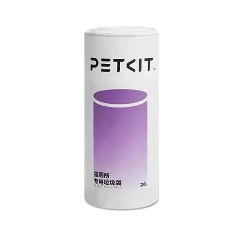 PETKIT large cat litter trash bags in a convenient white and purple canister for easy, mess-free pet waste disposal.