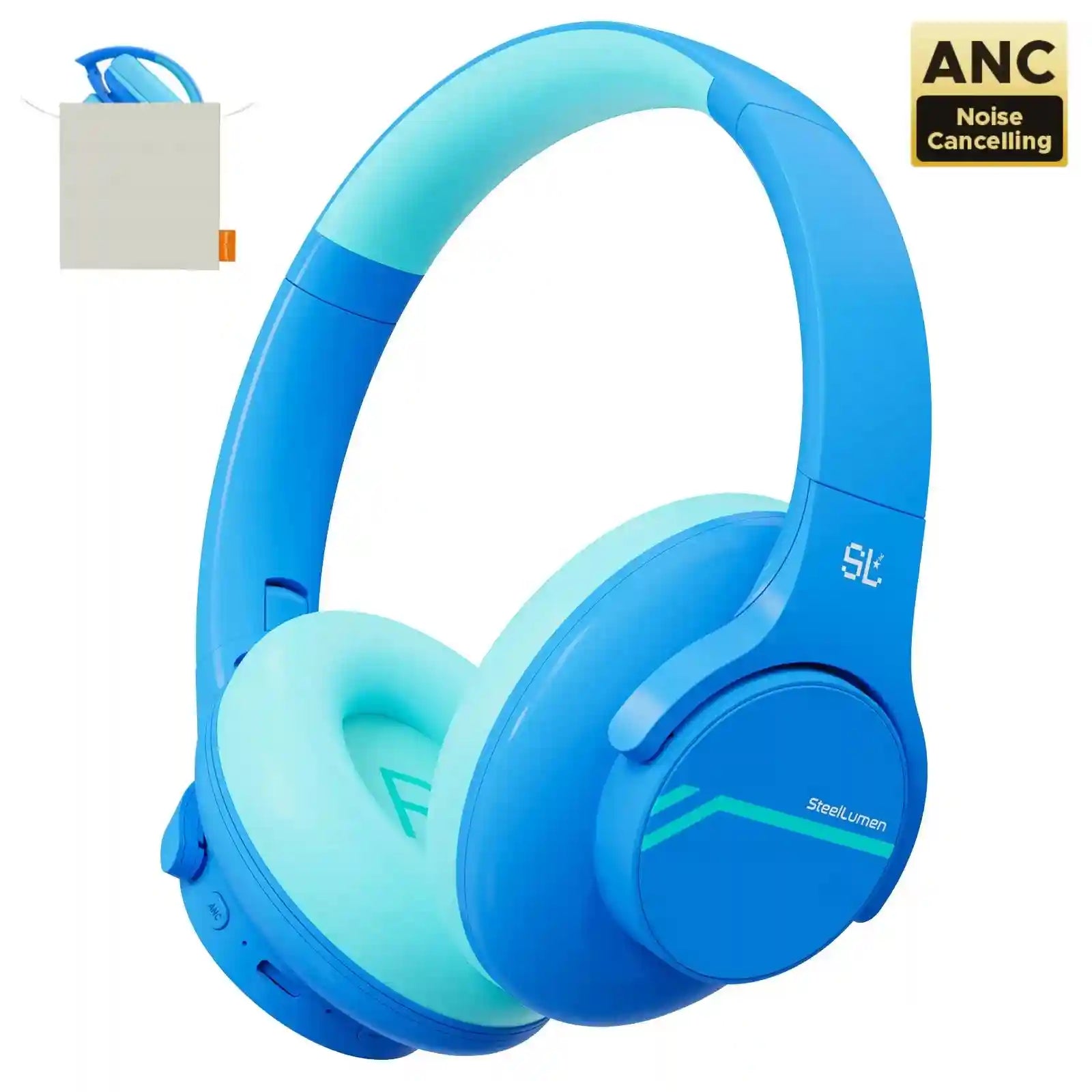 Kids Wireless Headphones with Active Noise Cancellation - Safe Audio Blue with box Tidesmit