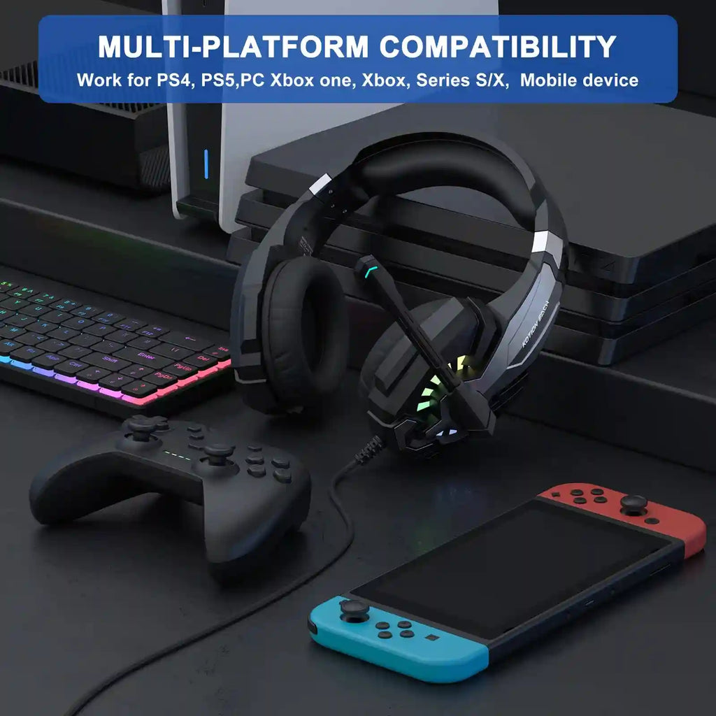 Wired Gaming Headphones With Mic - Over-Ear Noise Cancelling Black/White Tidesmit