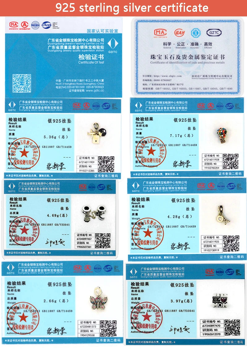 925 Sterling Silver pet-themed charms and dog paw beads with authenticity certificates for charm bracelets.