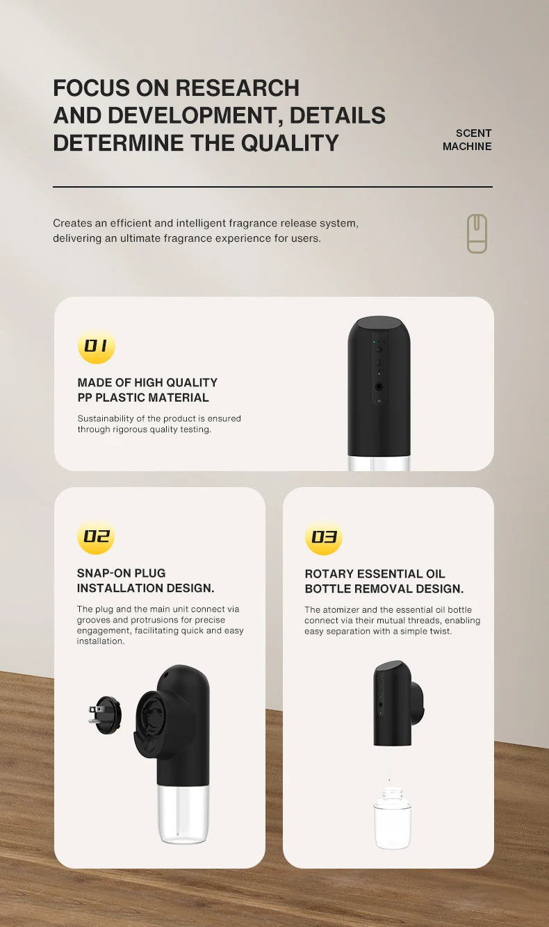 NAMSTE Wall Plug Aroma Diffuser Smart Bluetooth Control Fragrance Diffuser for Home Smell Air Freshener Automatic Spray Diffuser
