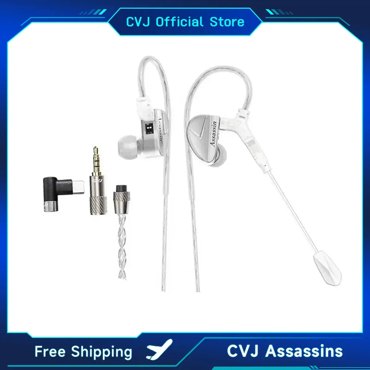 Tidesmit Wired Gaming Earbuds | Hybrid Dual Driver HiFi IEMs | Silver Tidesmit