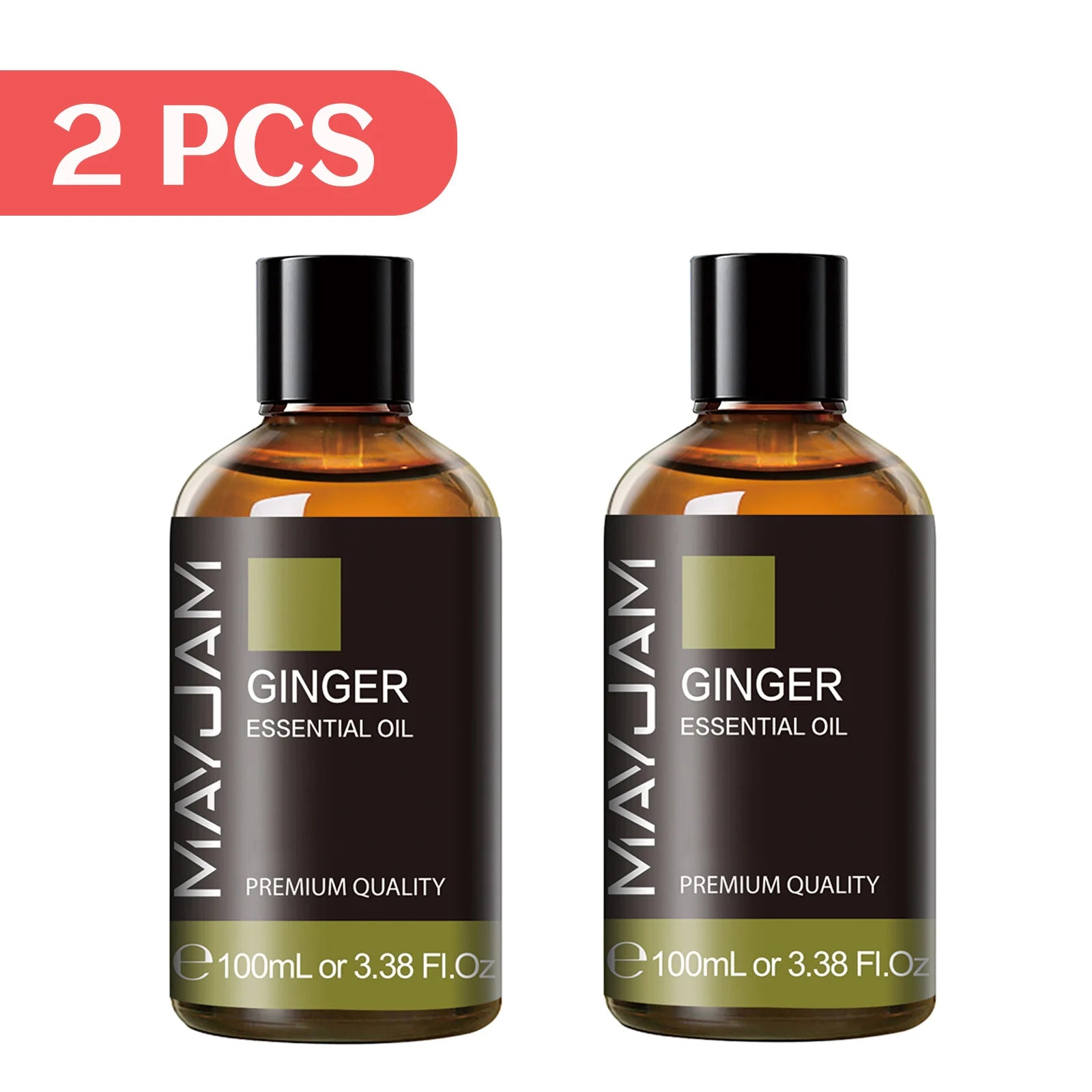 2-pack ginger essential oil 100ml bottles with black caps