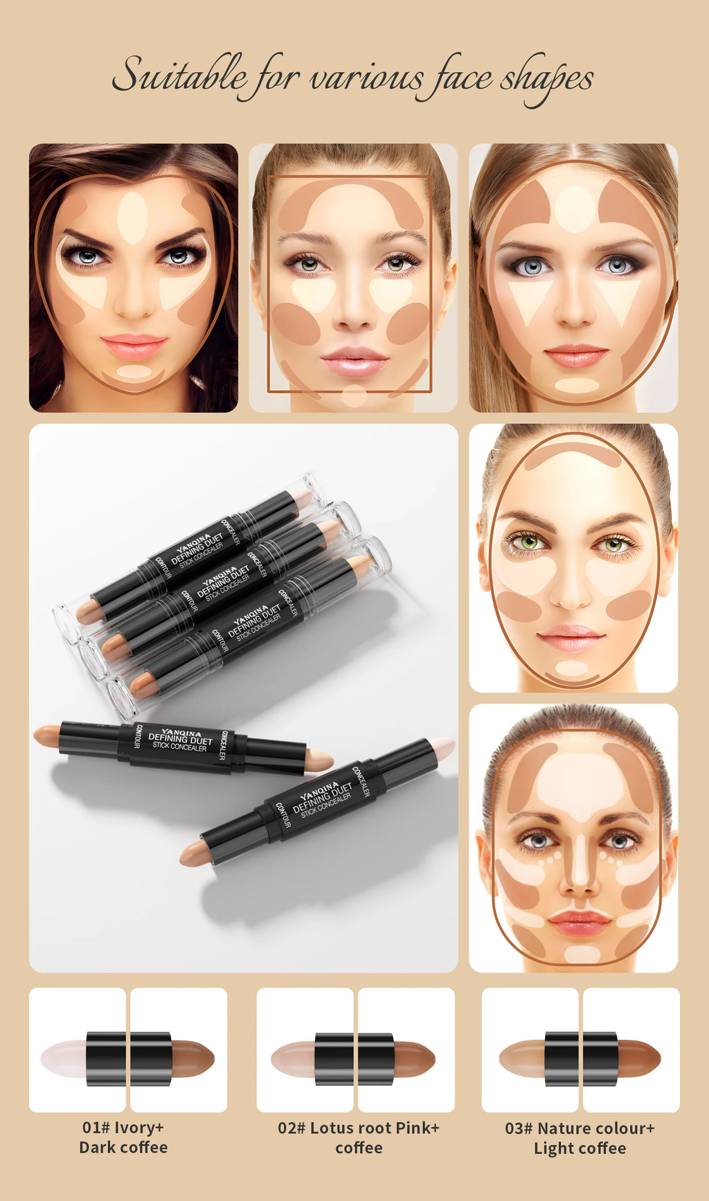 Tidesmit Contour Stick Duo double-ended highlight and shadow cream for natural full coverage face makeup