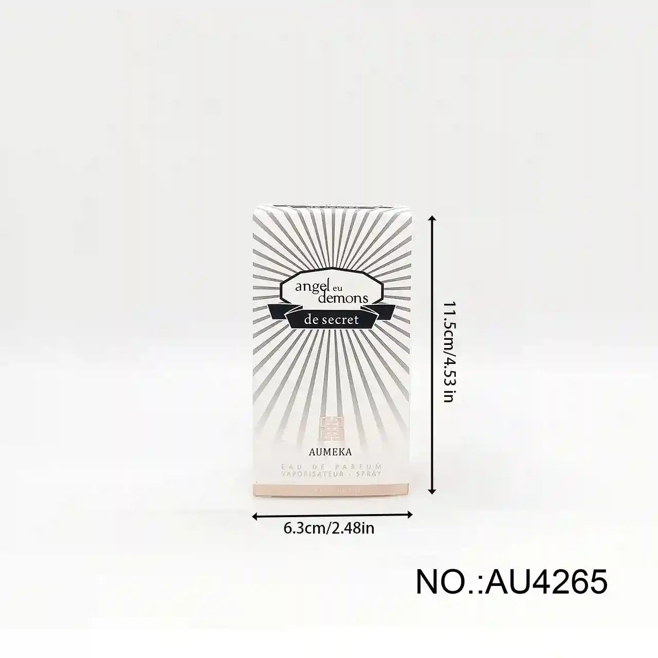 Aumeka Angel Eu Demons Eau De Parfum for women. Rectangular box, luxury fruity floral 65ml spray, model AU4265.