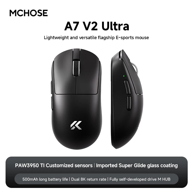 NEW MCHOSE A7 V2 E-sports Mouse Wireless Bluetooth Tri-mode Ergonomics Lightweight 8K Gaming Mice Customized PC Accessory Gifts