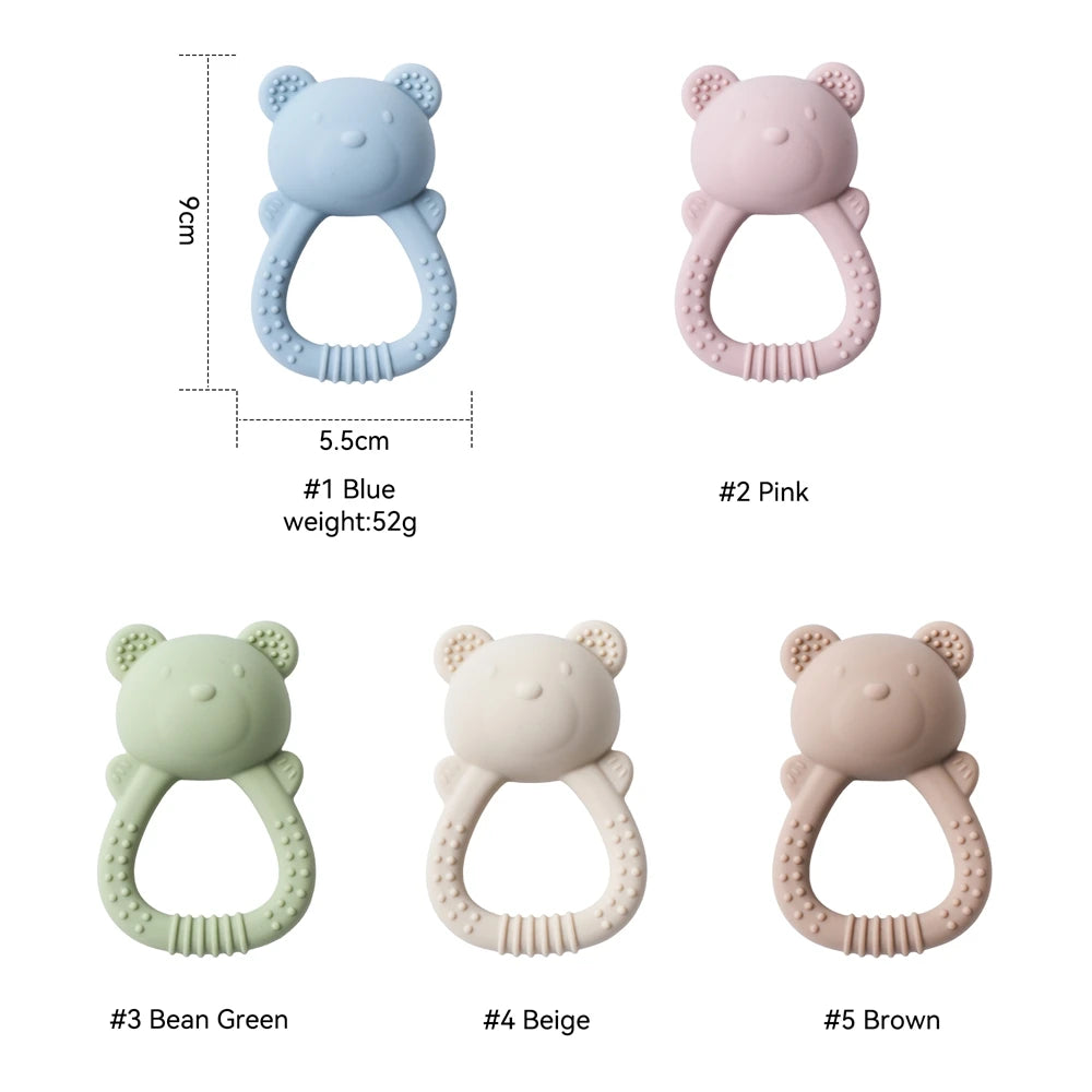 Baby Silicone Teether Bear Hand Bell Food Grade Teether Toys Rattle Baby 0-12 Months Silicone Sensory Toys Silicone Teething Toy