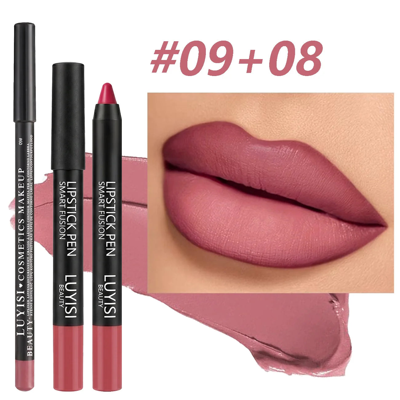 2pc mauve velvet matte lip set with long-lasting waterproof lipstick pen and lip liner for smooth, full coverage.