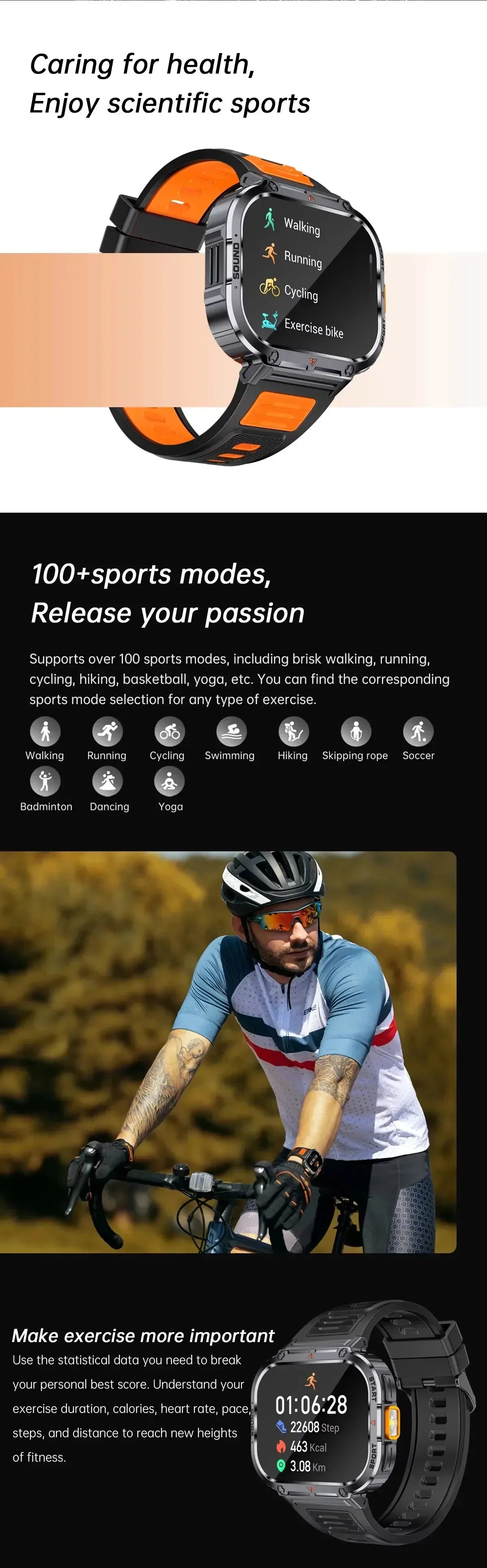 New Smart Watch Men LED Light Flashlight BT Call Music Player Sport Fitness Bracelet Calories Ultra Large Screen Smartwatch