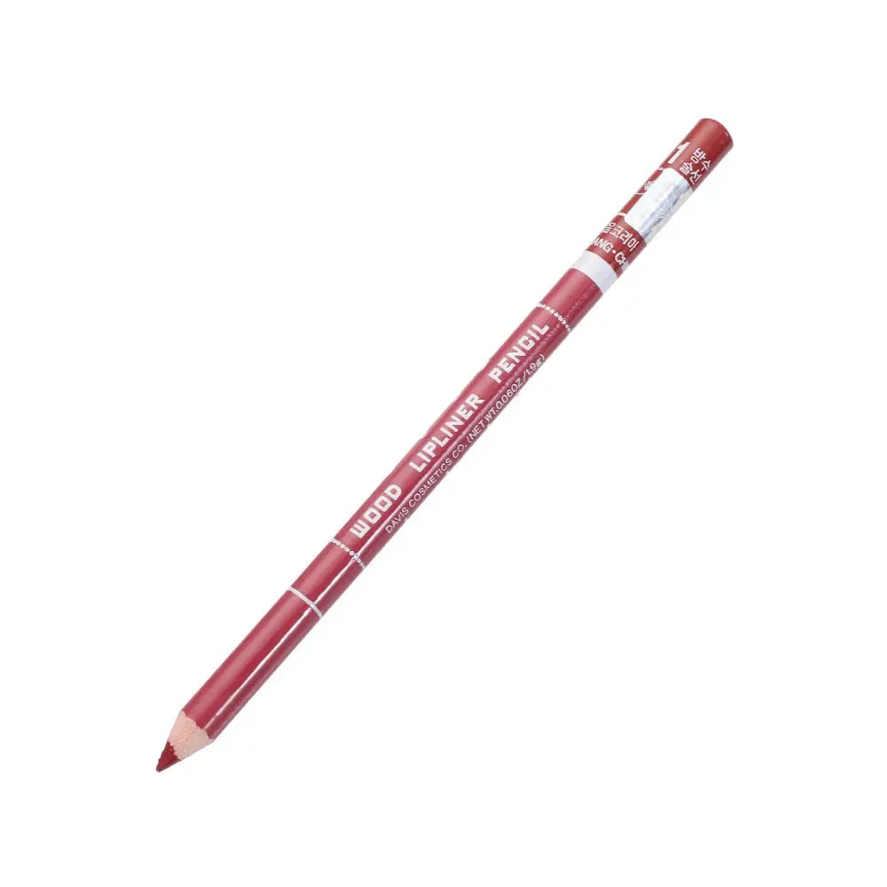 Professional waterproof wood lip liner pencil in a matte rose-red shade for precise lip makeup application.
