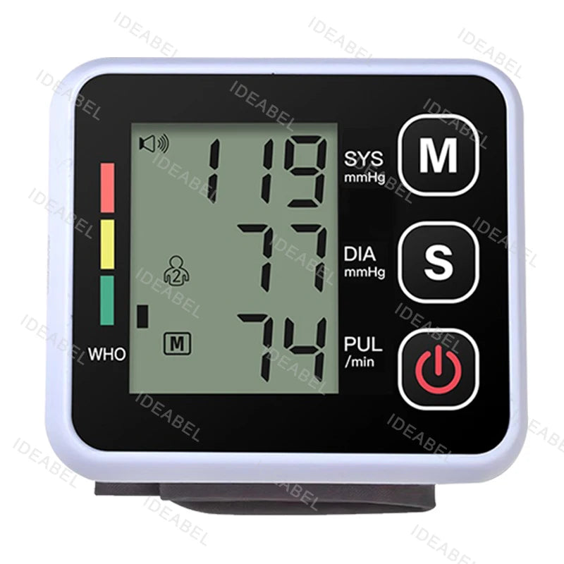 Wrist Blood Pressure Monitor Tonometer Automatic Digita Sphygmomanom BP LCD Screen Portable Health Care Heart Rate Pulse Meter