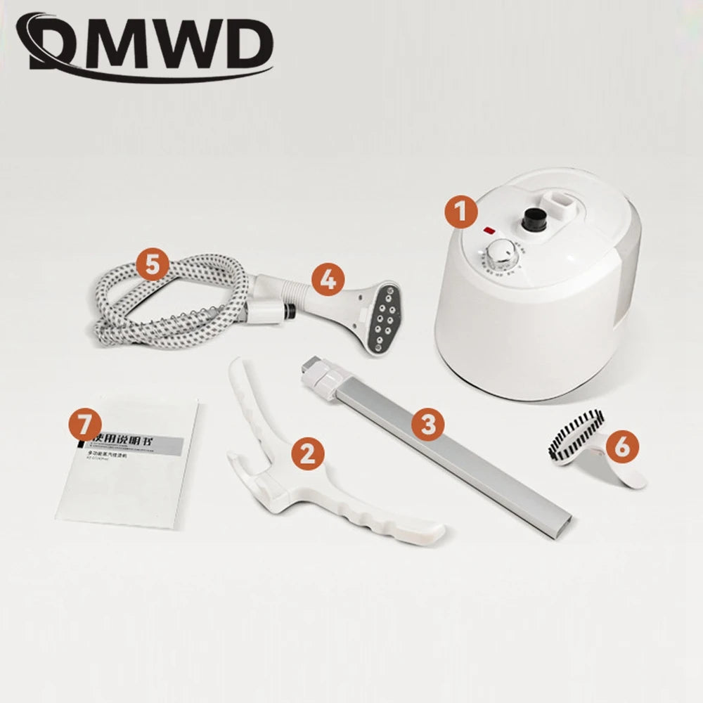 Tidesmit 2L household garment steamer showing adjustable rod and steam settings for 10 fabric types