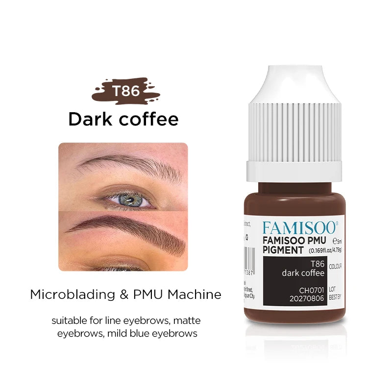 Eyebrow Tattoo Ink - Professional 5ml Microblading Pigment for PMU Machines Permanent Makeup Machines T86 Dark coffee