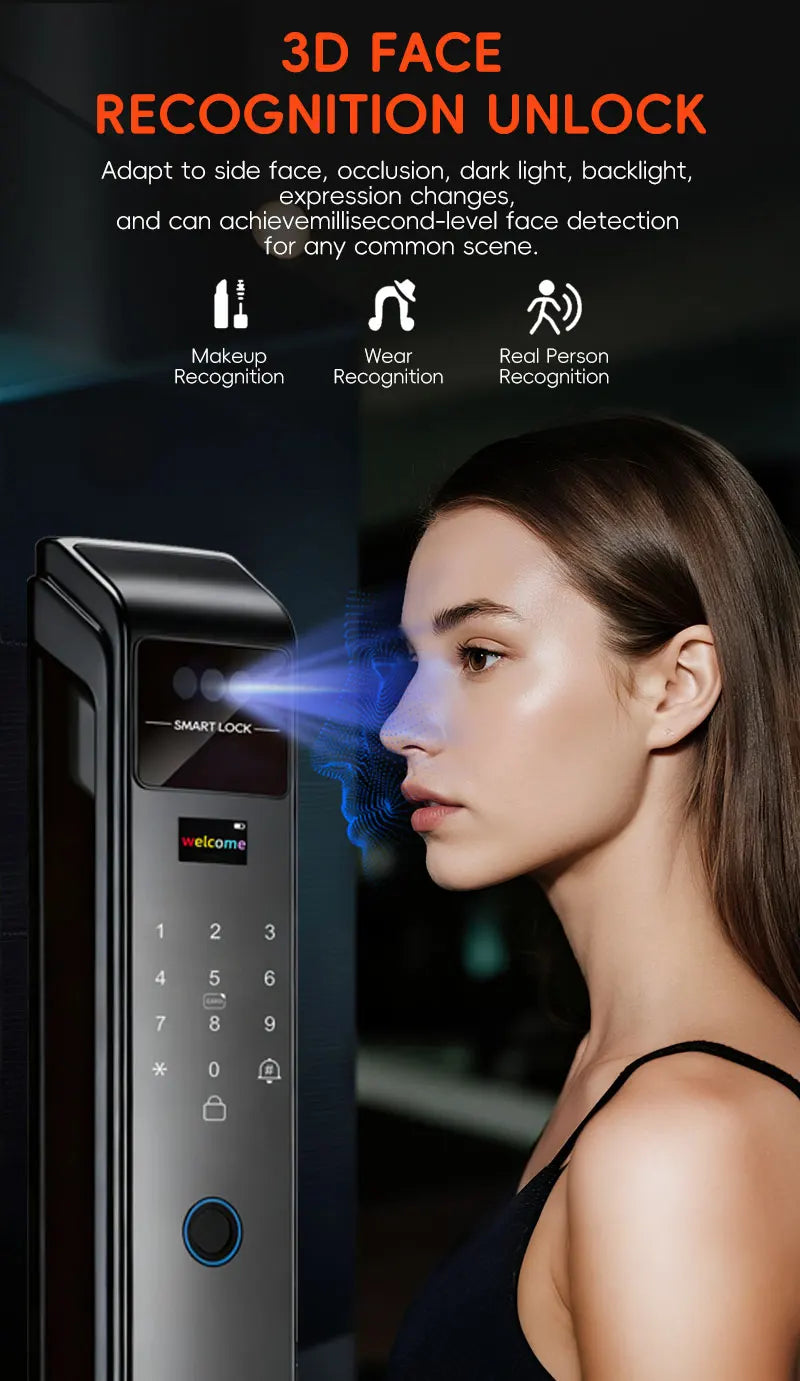SANKESONG Tuya 3D Face Recognition Smart Lock with Security Camera Digital Electronic Intelligent Fingerprint Lock
