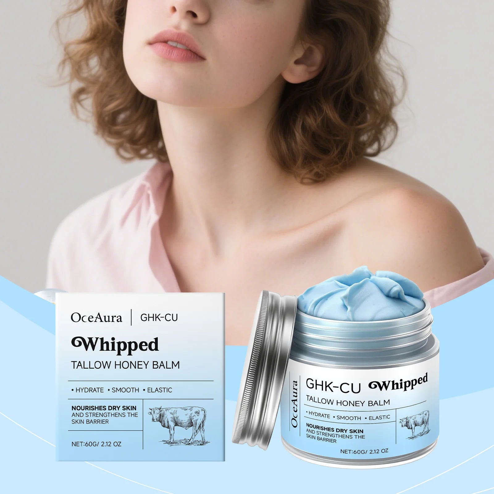 Copper Peptides GHK-Cu Beef Tallow for Skin Blue Balm Manuka Honey Face and Body Moisturizer for Mature Dry & Sensitive Skin