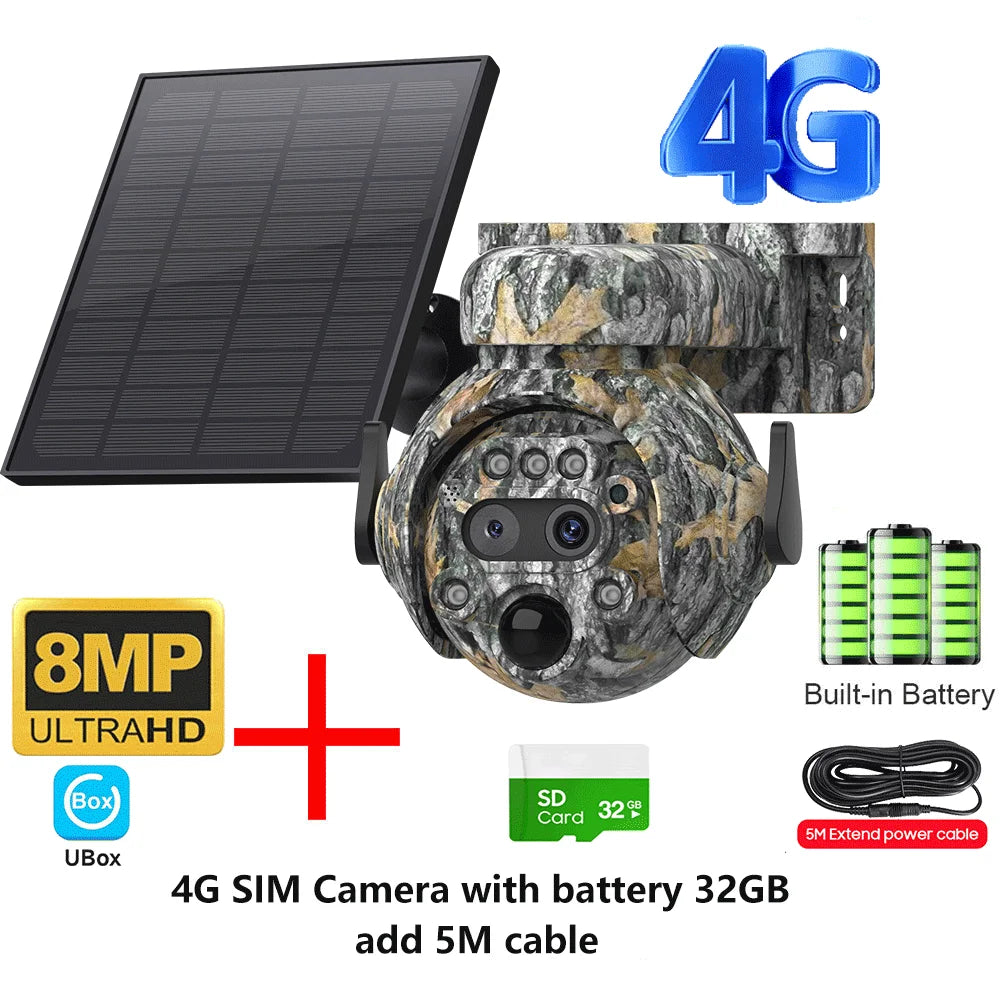 INQMEGA 8MP Solar Powered Camera 4K 4G / WIFI Solar Camera Solar Panel  Security PIR Human Detection Cam in Forest