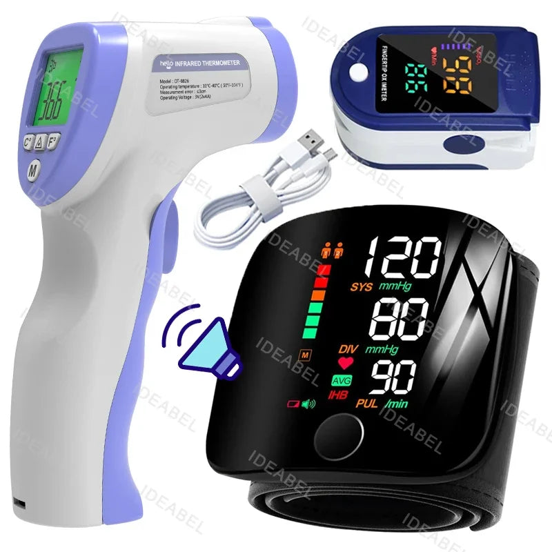 Smart LCD Rechargeable English Voice Wrist Blood Pressure Monitor Digital Automatic BP Tonometer Heart Rate Sphygmomanometer