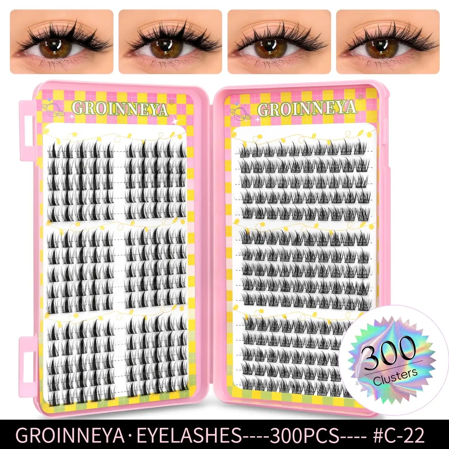 GROINNEYA Eyelashes Clusters 320 pcs Natural Eyelash extension Cluster Lashes Volume Mixed Tray Lashes Cluster Natural