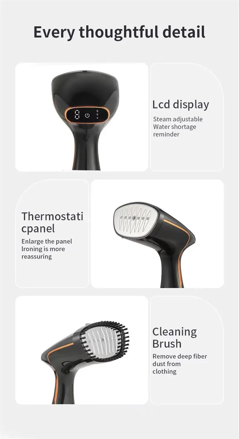 Tidesmit portable handheld garment steamer showing steam nozzle and water tank for quick home and travel ironing