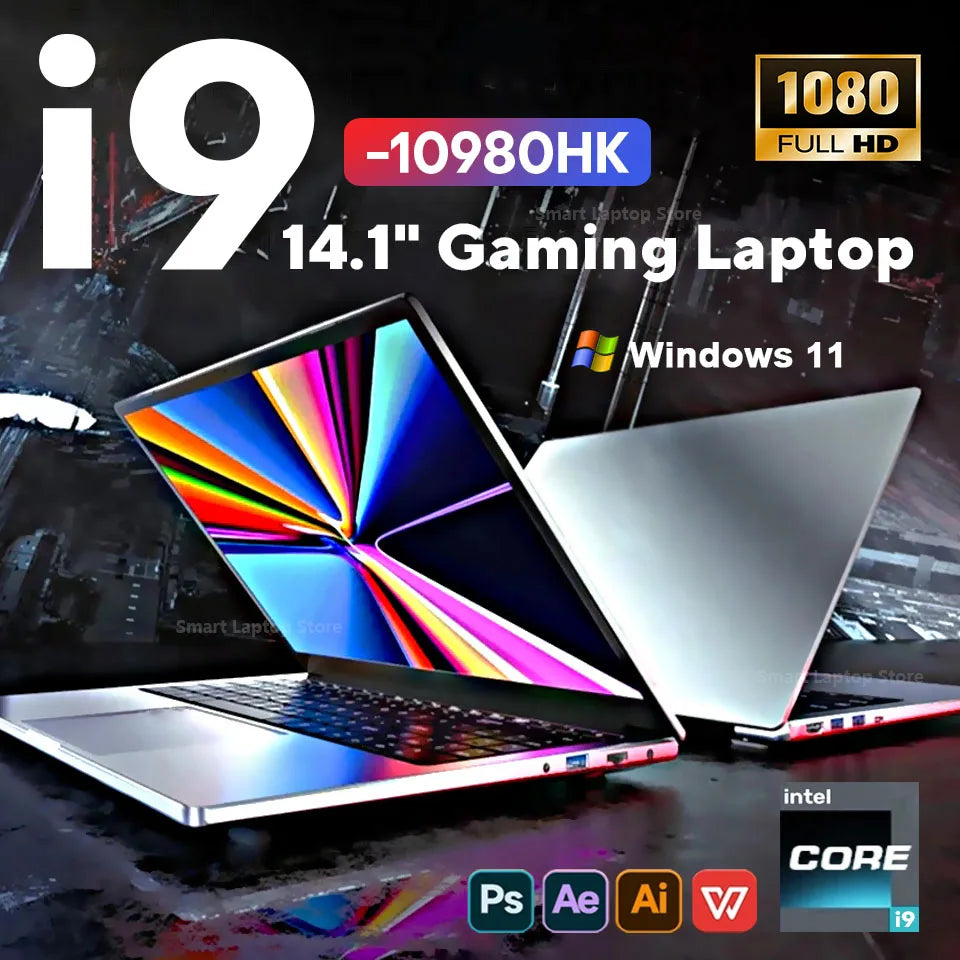 2026 Gaming i9 Laptop Windows 11 14.1"Intel Core i9 10980HK Computer 16GB RAM 1TB 2TB SSD Portable PC 1920*1080 Notebook Office
