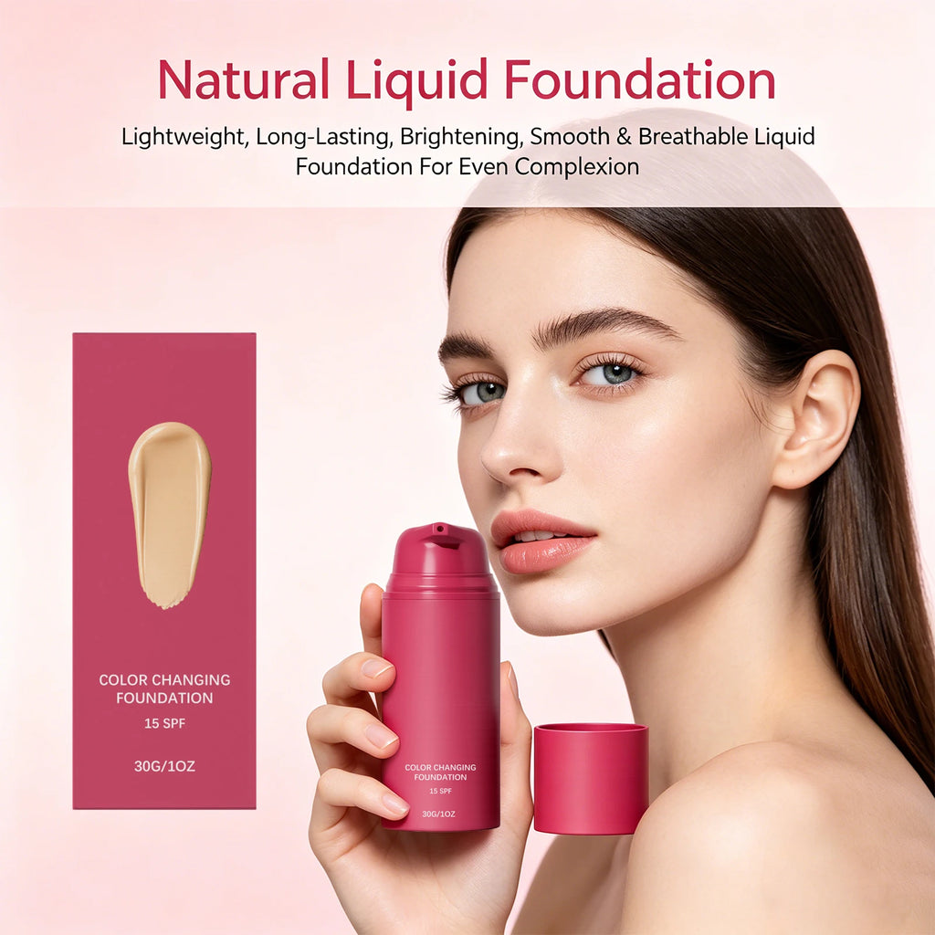 Tidesmit color changing foundation with SPF 15 providing full coverage and natural skin tone finish texture close-up