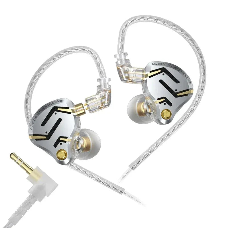 KZ ZS12 Pro Hybrid In-Ear Monitors HiFi Wired Earphones - Tidesmit silver no mic Tidesmit