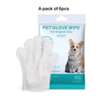 Disposable white wash-free pet cleaning gloves for dogs and cats. 6-pack deodorizing wipes for gentle grooming.