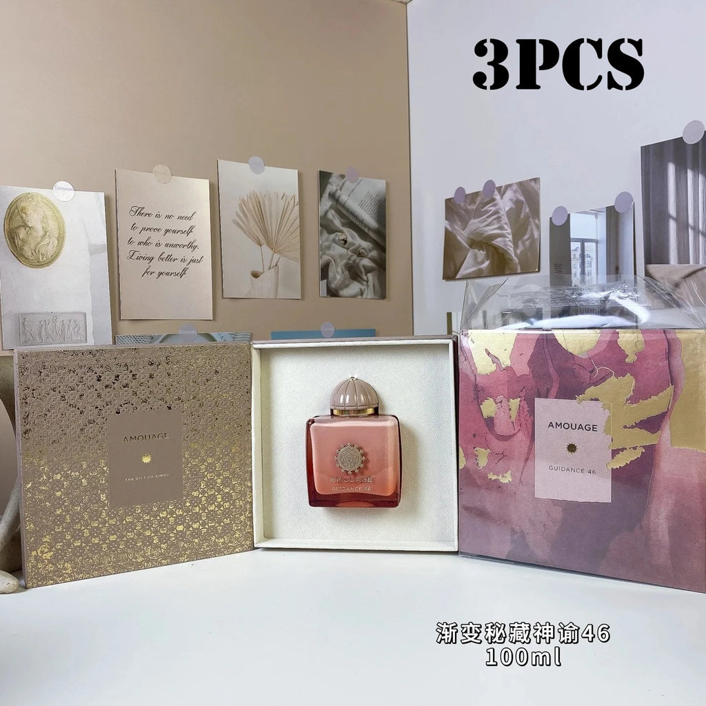Amouage Guidance 46 EDP 100ml: luxury square floral oriental women’s perfume with elegant bottle and gold-accented box.