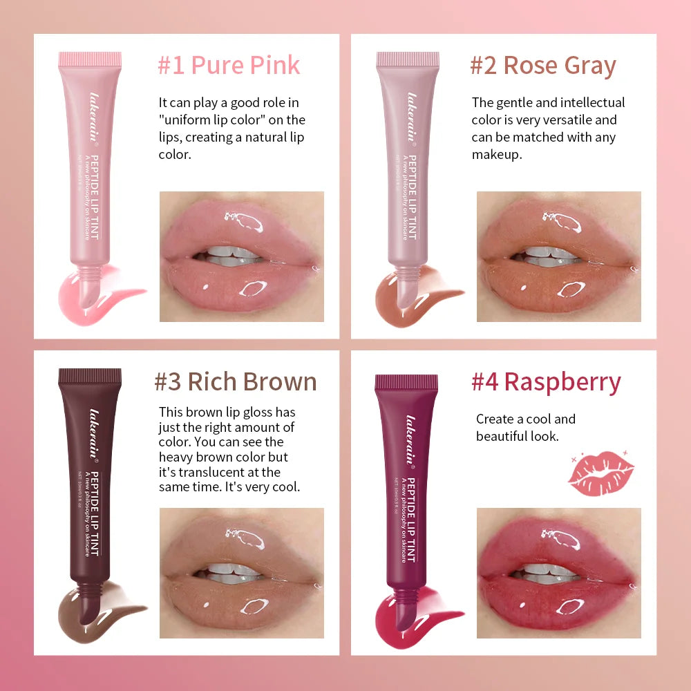 Hydrating plumping lip gloss set in 4 nude and berry shades with a high-shine, glossy glass finish.
