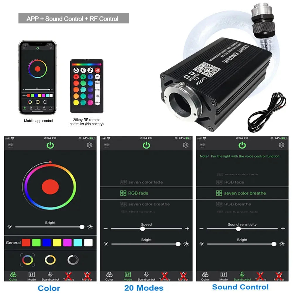 Fiber Optic Car Roof Star Light RGBW Kit - App Controlled Ceiling Lighting Tidesmit