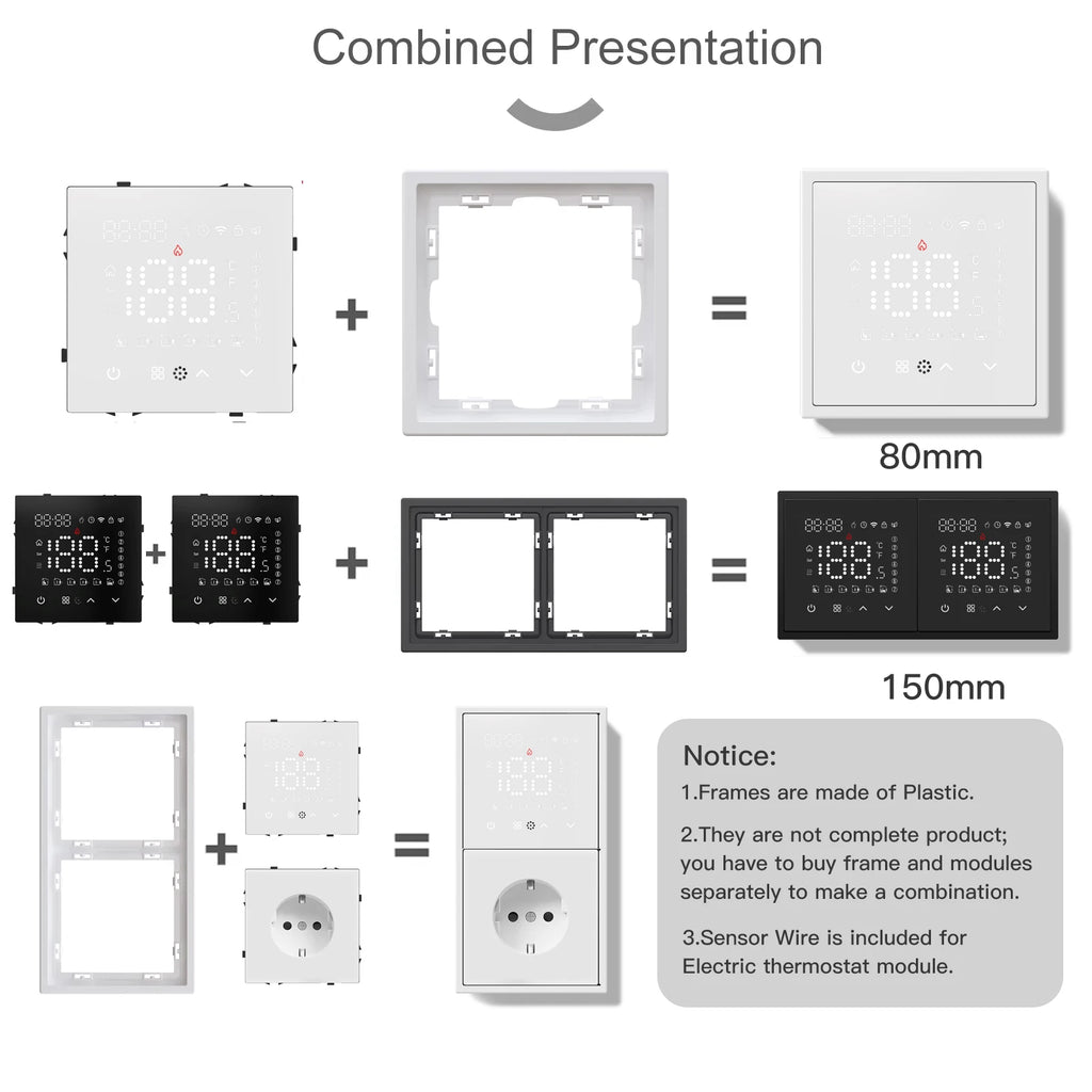 BSEED Zigbee Smart Electric Water Gas Boiler Floor Heating Thermostat Large Panels EU/FR Socket Modules Plastic Frames DIY Parts