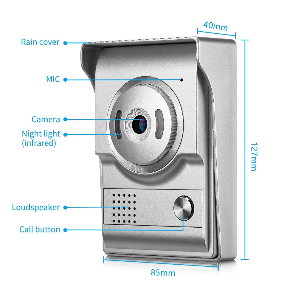 Video Intercom for Home Apartment 7-Inch Screen Support Monitor Unlock Video Intercom with Camera 4 Wire Door Bell