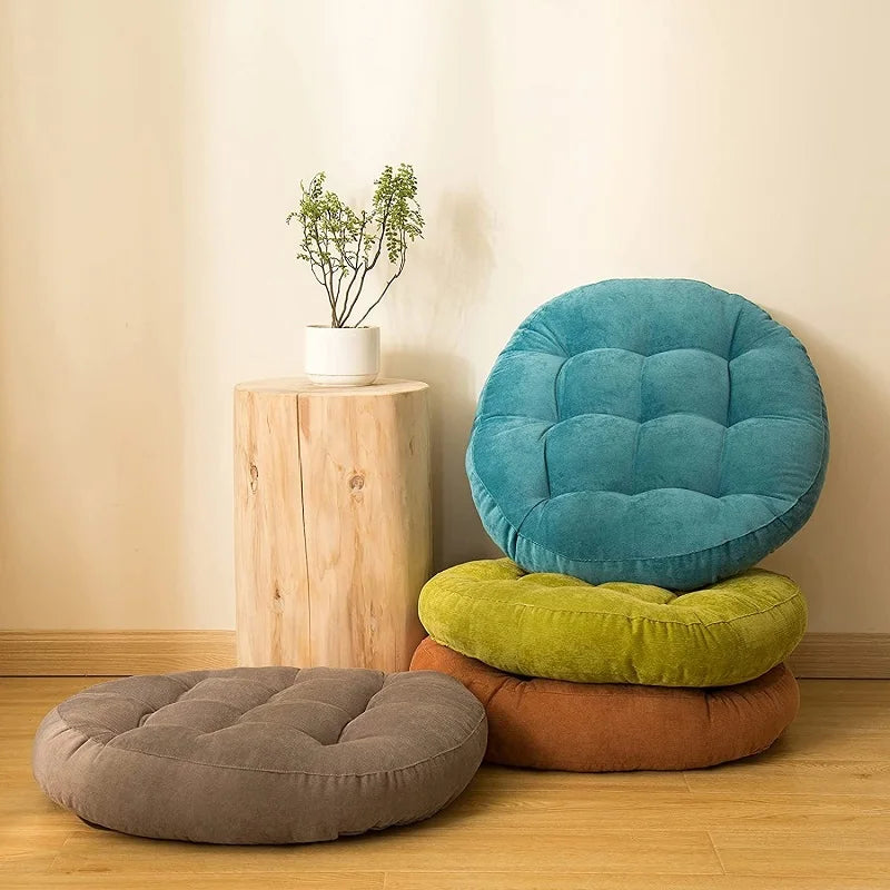 Thick Large Round Cushion,Soft & Comfortable Full-Filled Meditation Yoga Pillow, Bohemian Zen Home Decor in Vibrant Water Blue