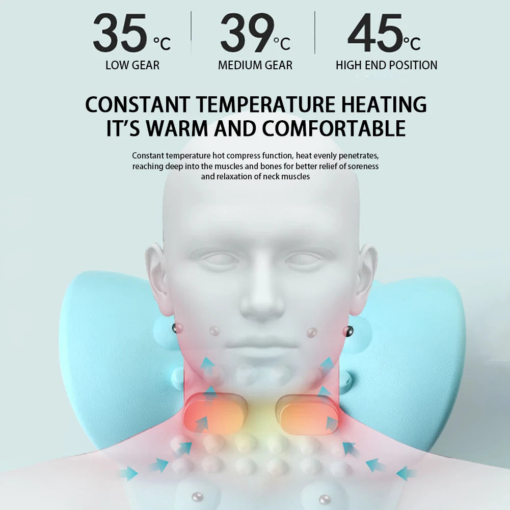 Cervical Neck Traction Pillow with Heat Therapy & Deep Tissue Massage Back Massage Instrument Tidesmit