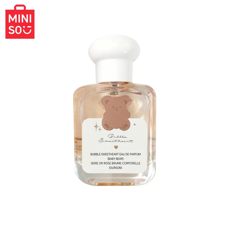 MINISO Bubble Sweetheart EDP: Luxury rose floral fragrance for women in a cute bear-themed 15ml glass bottle.