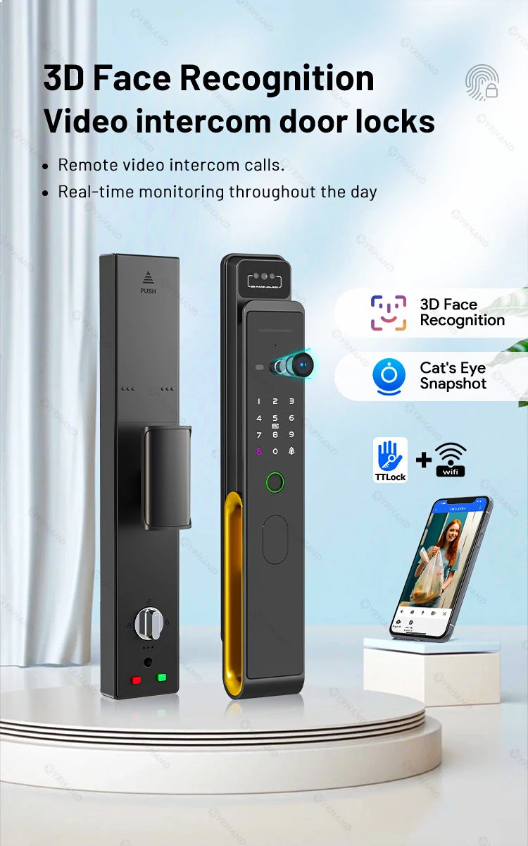 3D Face Recognition Smart Fingerprint Door Lock With  Camera Remote APP Real time intercom For Smart Home
