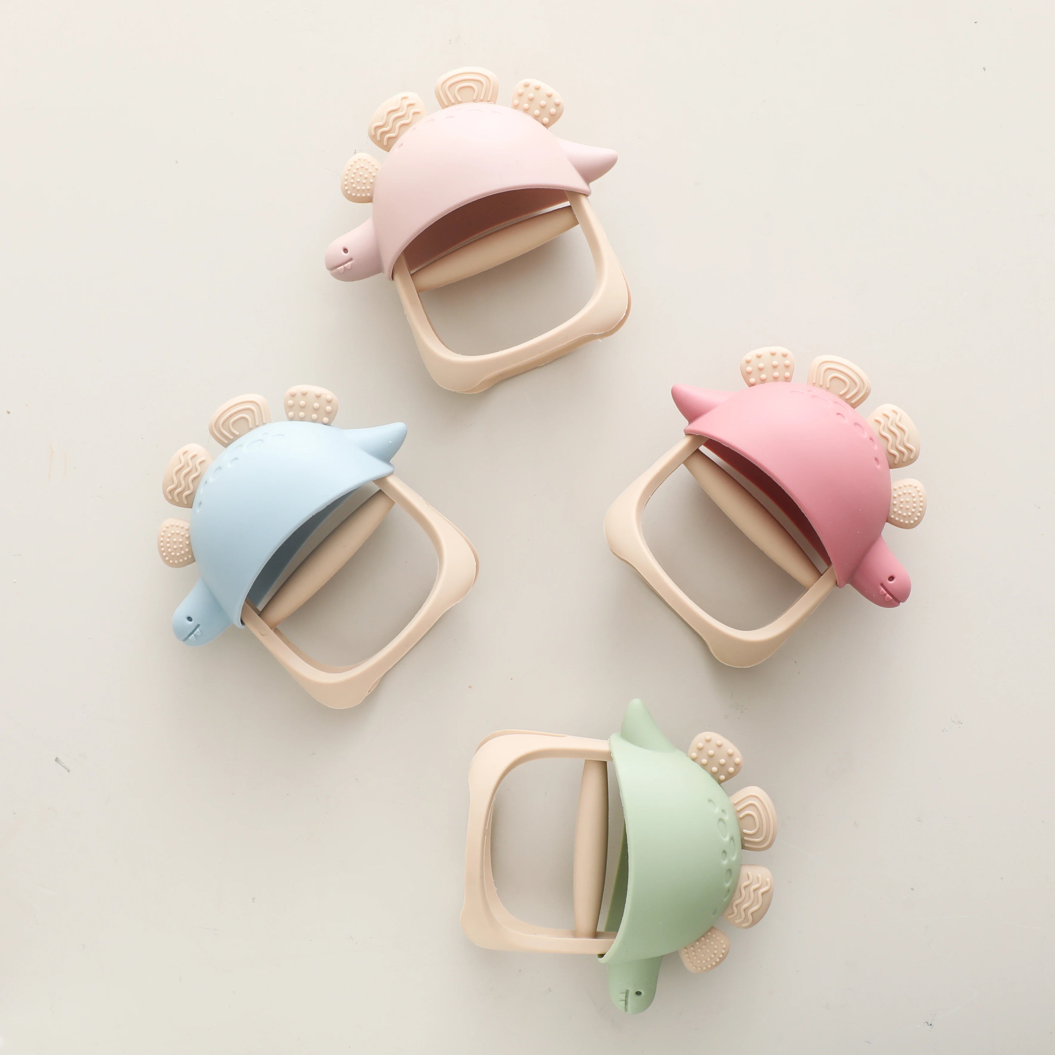 Baby Silicone Teether Toys,Perfect for Teething Toys 0-3-6 Months and Shower Gifts, BPA-Free, Ergonomic Dinosaur Wood Design.